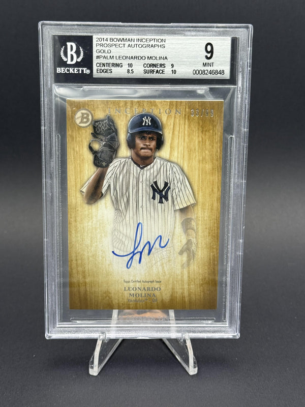 2014 Bowman Inception #PA-LM Leonardo Molina Prospect Auto Gold #/99 BGS 9