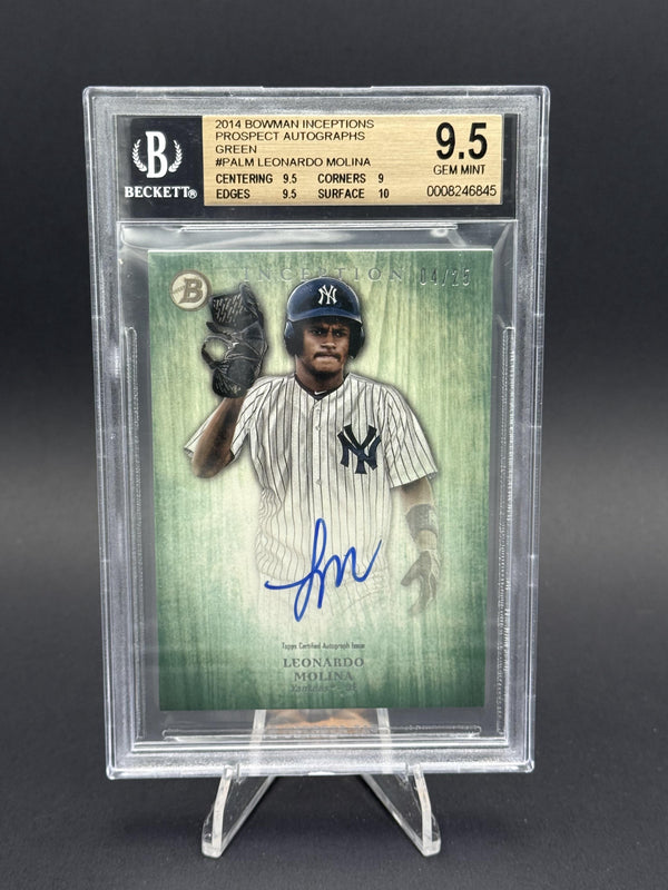 2014 Bowman Inception #PA-LM Leonardo Molina Prospect Auto Green #/25 BGS 9.5