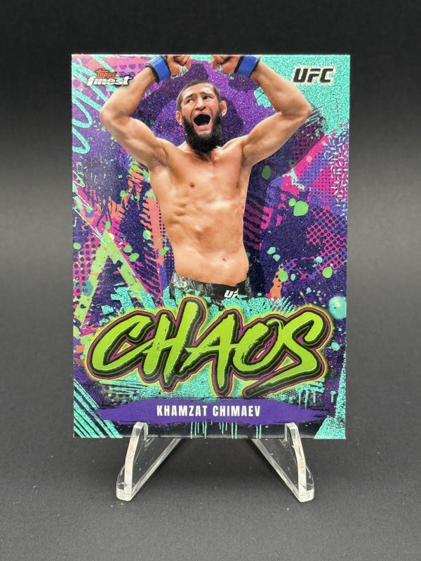 2024 Topps Finest UFC #CHA-28 Khamzat Chimaev - Chaos Aqua Glitter Refractor
