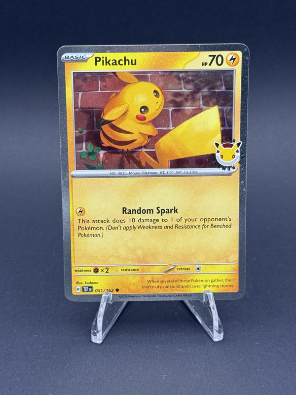 Pokemon 30th Anniversary #051/162 Pikachu Promo Rare SWIRL! w/ coin
