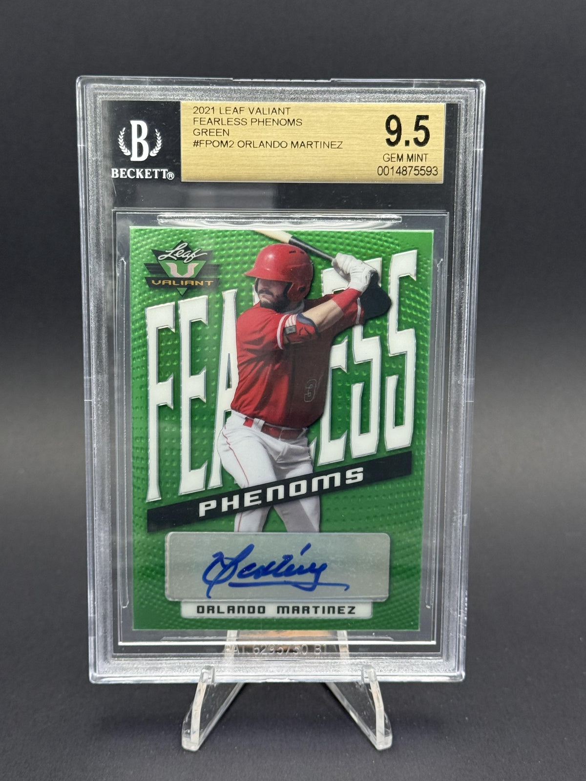 2021 Leaf Valiant #FP-OM2 Orlando Martinez Fearless Phenoms Auto Green BGS 9.5