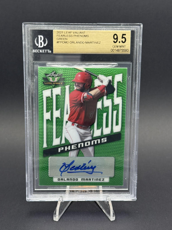 2021 Leaf Valiant #FP-OM2 Orlando Martinez Fearless Phenoms Auto Green BGS 9.5