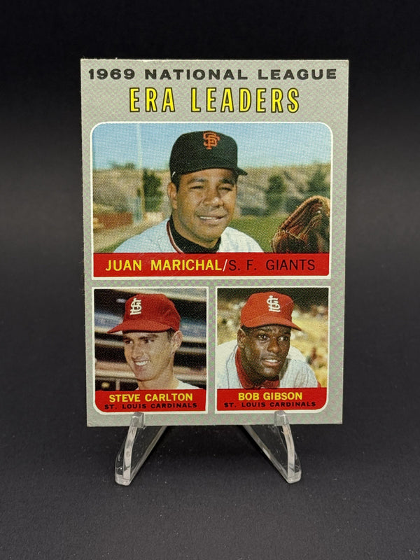 1970 Topps #67 1969 NL ERA Leaders (Marichal/Carlton/Gibson)