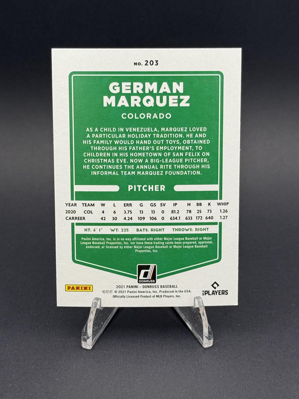 2021 Donruss #203 German Marquez Holo Blue