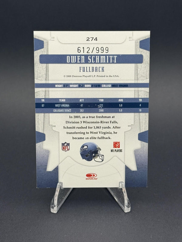 2008 Leaf Limited #274 Owen Schmitt (RC) #612/999