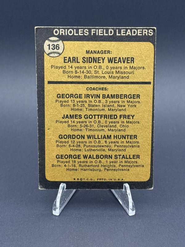 1973 Topps #136b Orioles Field Leaders : Pail Brown BG