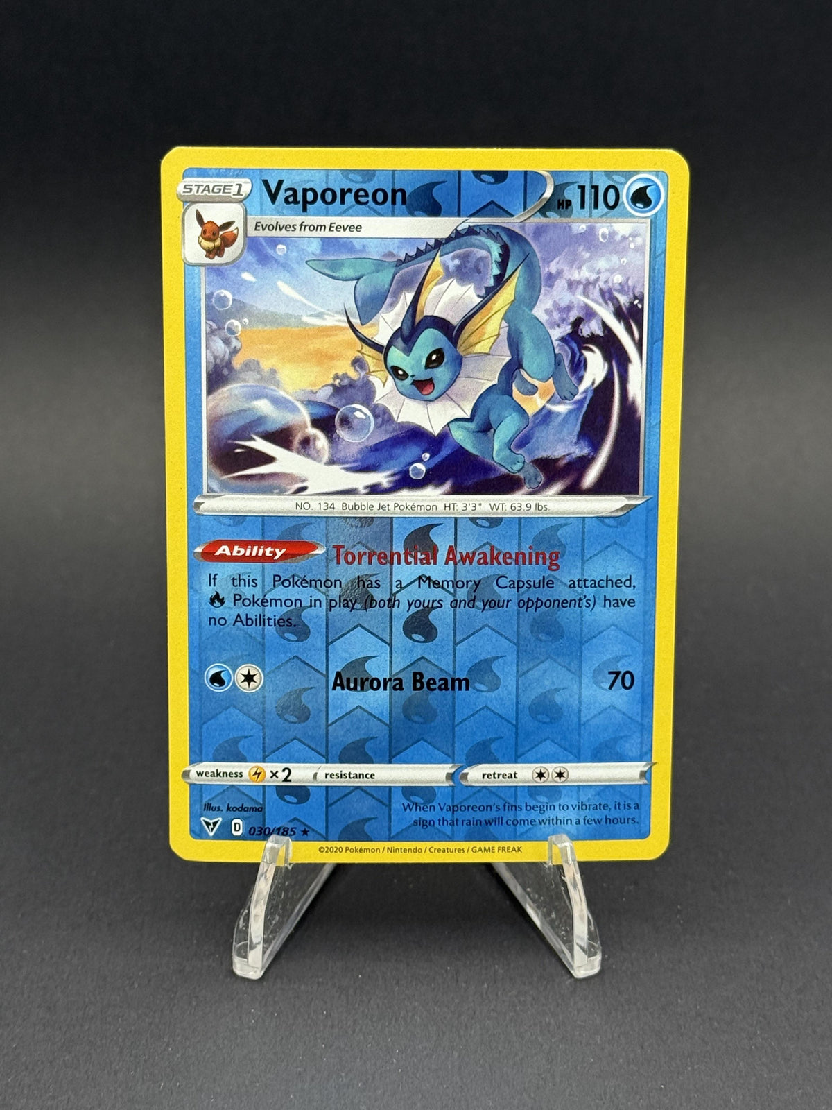SWSH04: Vivid Voltage 030/185 Vaporeon Rare Reverse Holo Rare